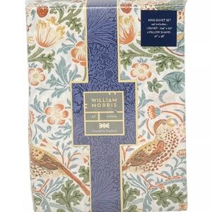 WILLIAM MORRIS England KING Cotton Percale Duvet Cover Set Strawberry Thief NEW